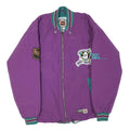 NHL Mens Purple Anaheim Mighty Ducks Nylon Zip Jacket S Team Logo Embroidered