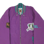 NHL Mens Purple Anaheim Mighty Ducks Nylon Zip Jacket S Team Logo Embroidered