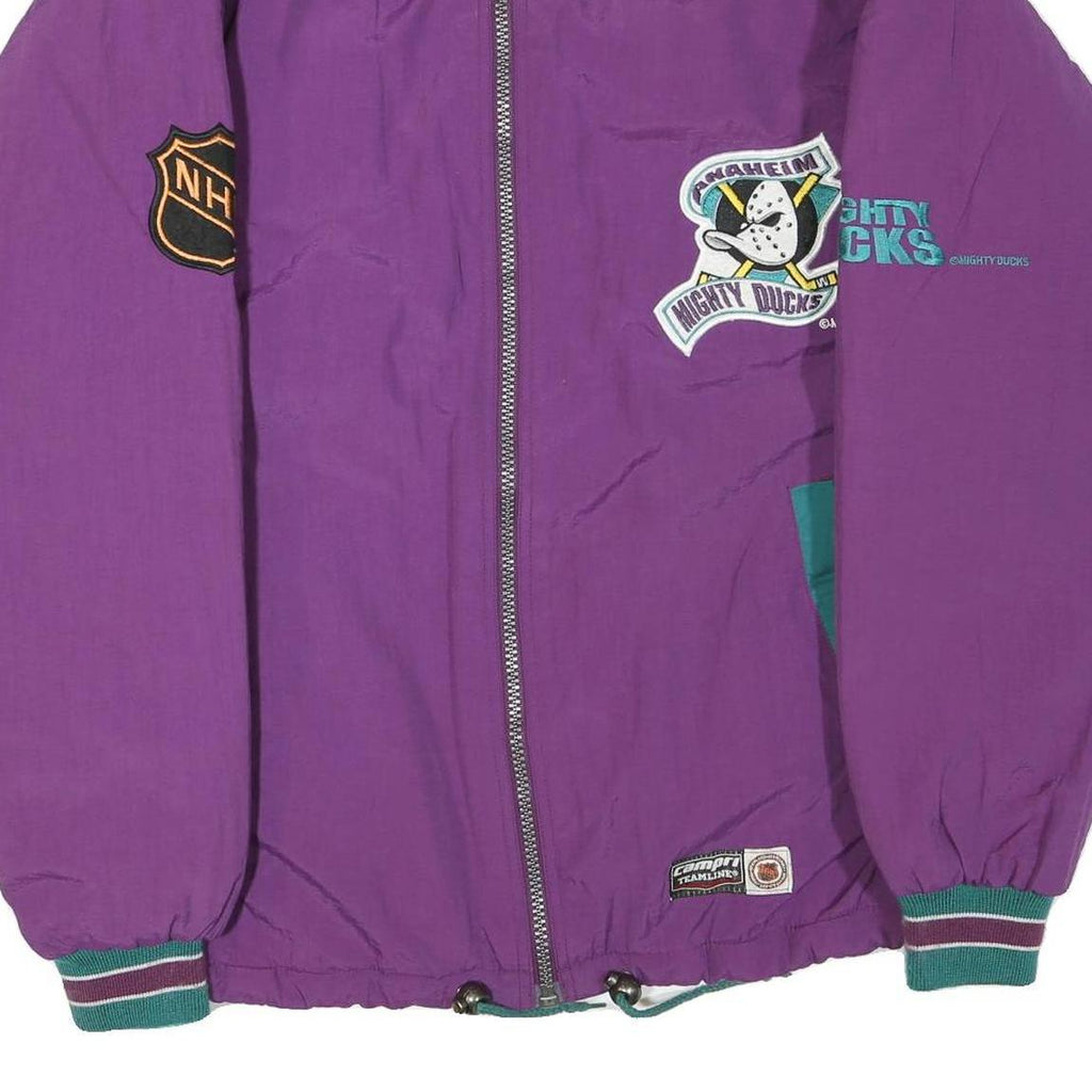 NHL Mens Purple Anaheim Mighty Ducks Nylon Zip Jacket S Team Logo Embroidered