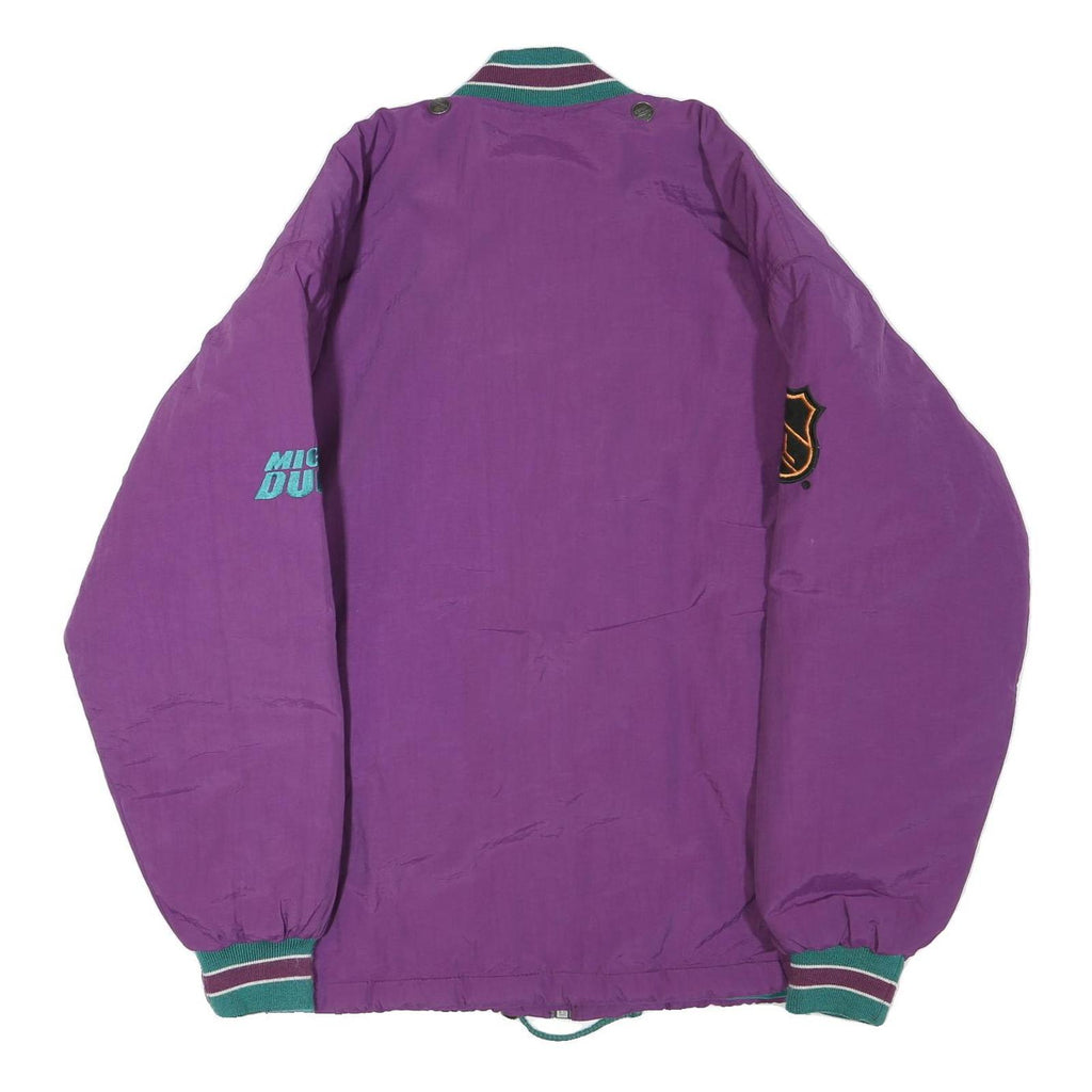 NHL Mens Purple Anaheim Mighty Ducks Nylon Zip Jacket S Team Logo Embroidered
