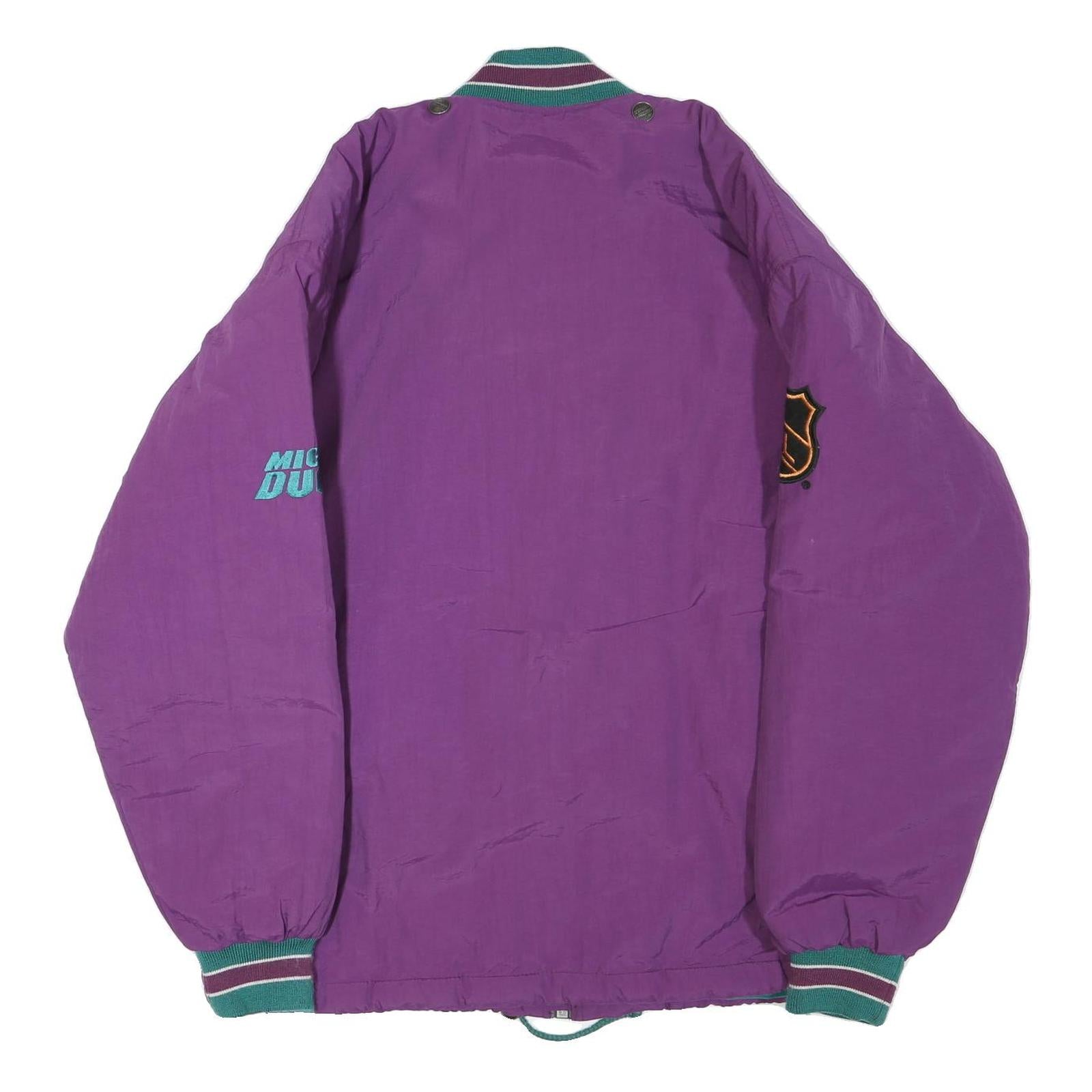 NHL Mens Purple Anaheim Mighty Ducks Nylon Zip Jacket S Team Logo Embroidered