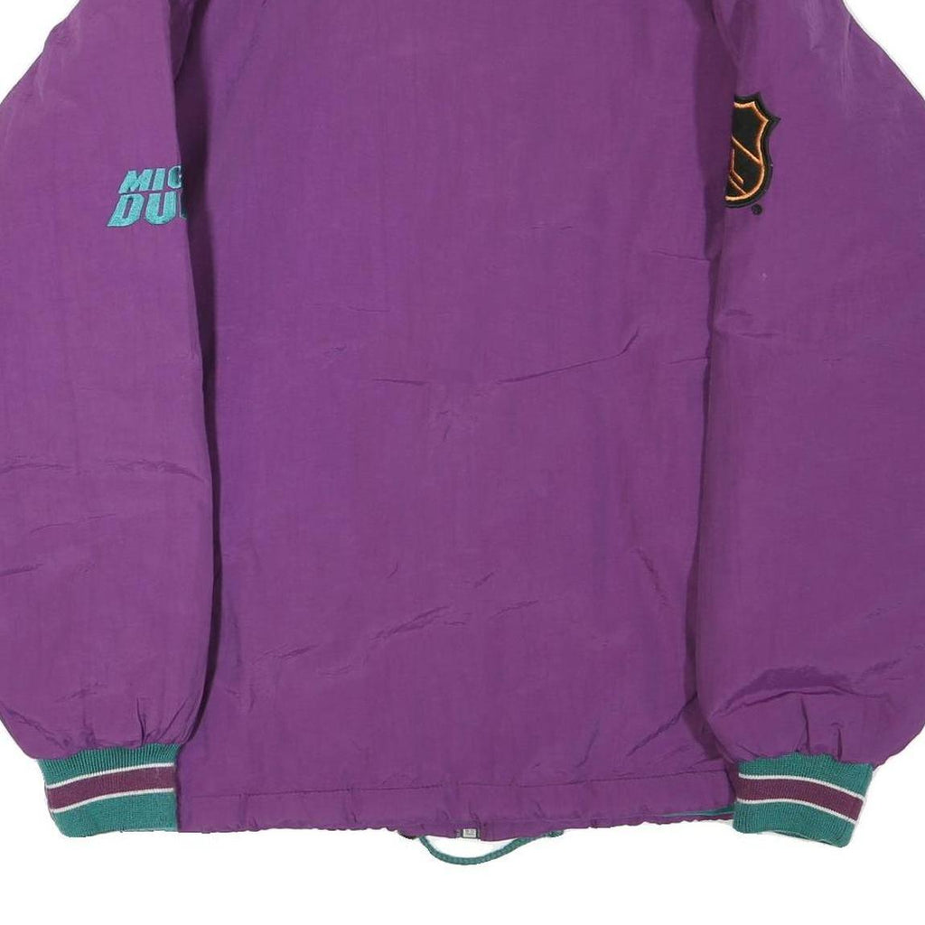 NHL Mens Purple Anaheim Mighty Ducks Nylon Zip Jacket S Team Logo Embroidered