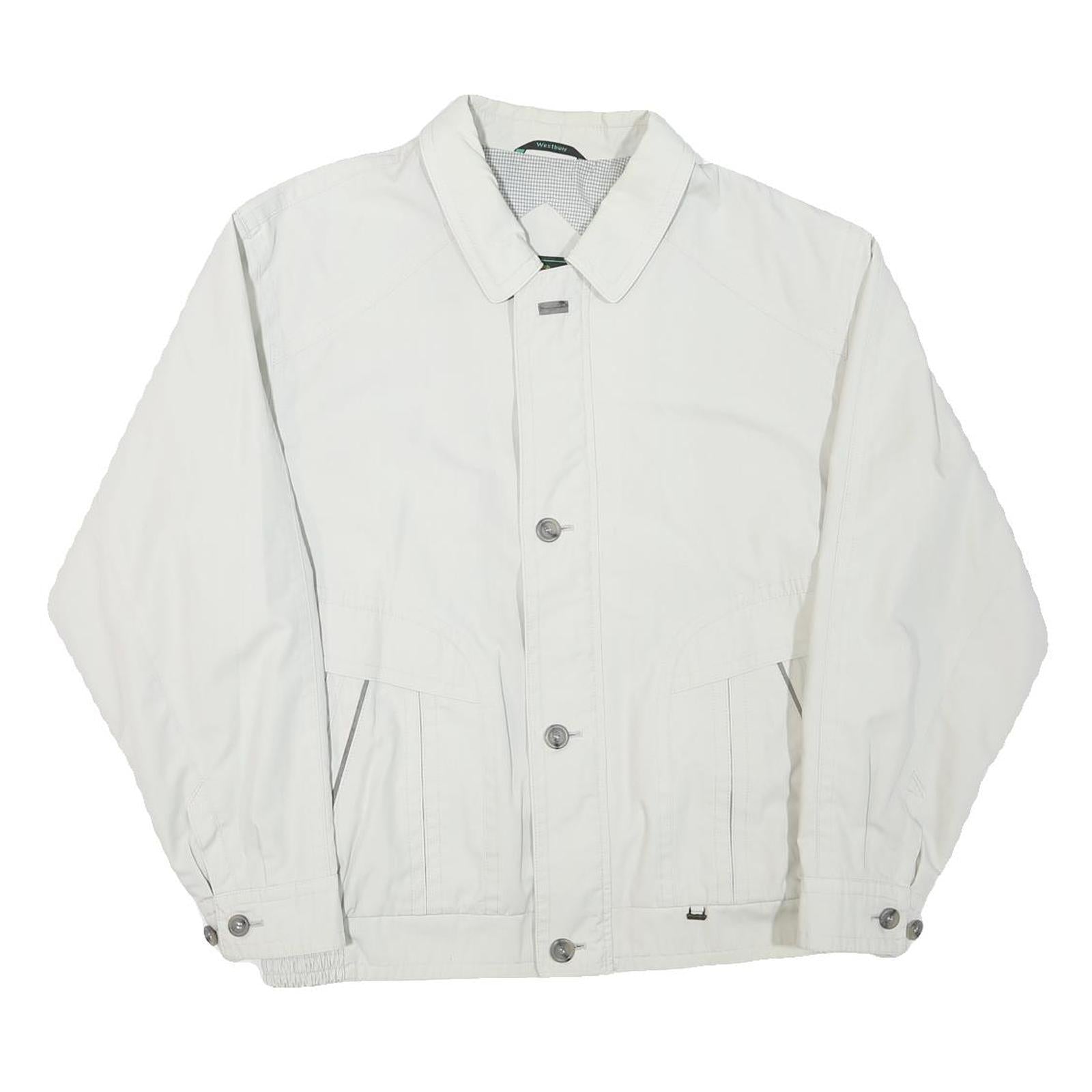 WESTBURY Mens White Classic Jacket L Polyester Blend Zip Plain Casual