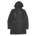 MICHAEL KORS Womens Black Hooded Wool Blend Jacket M Zip Coat Elegant Classic