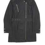 MICHAEL KORS Womens Black Hooded Wool Blend Jacket M Zip Coat Elegant Classic