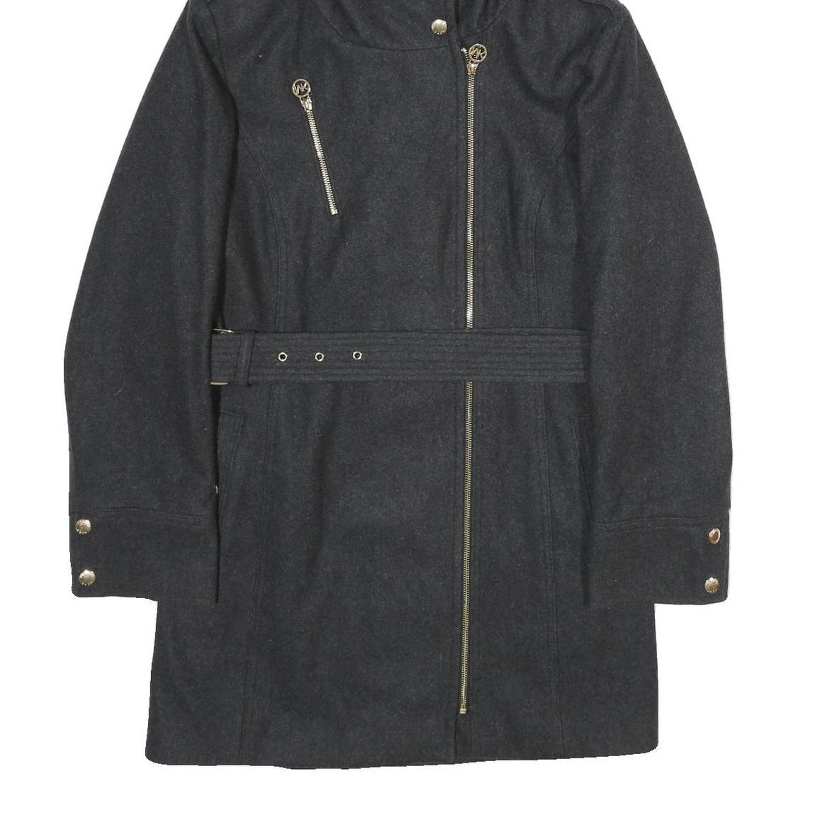 MICHAEL KORS Womens Black Hooded Wool Blend Jacket M Zip Coat Elegant Classic