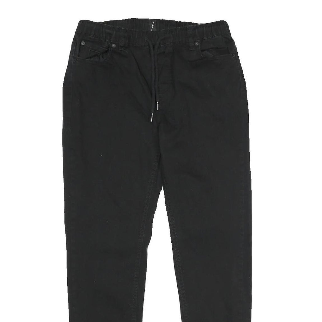JEANEOLOGIE Mens Black Regular Fit Drawstring Cotton Blend Trousers W30 L29