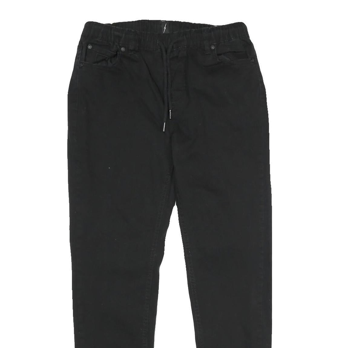 JEANEOLOGIE Mens Black Regular Fit Drawstring Cotton Blend Trousers W30 L29