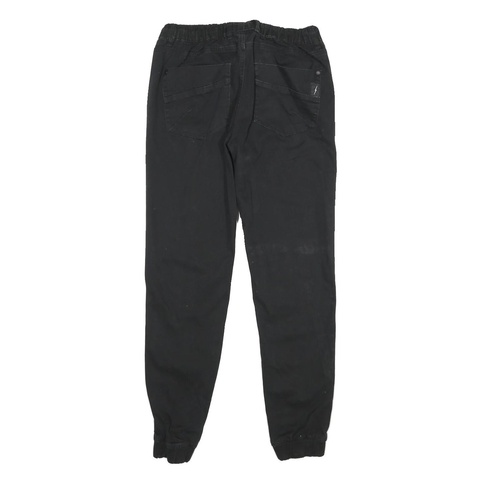 JEANEOLOGIE Mens Black Regular Fit Drawstring Cotton Blend Trousers W30 L29