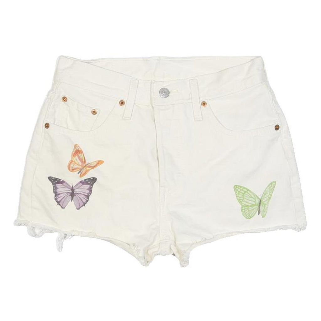 LEVI'S Womens White Butterfly Casual Denim Shorts S W26 Embroidered