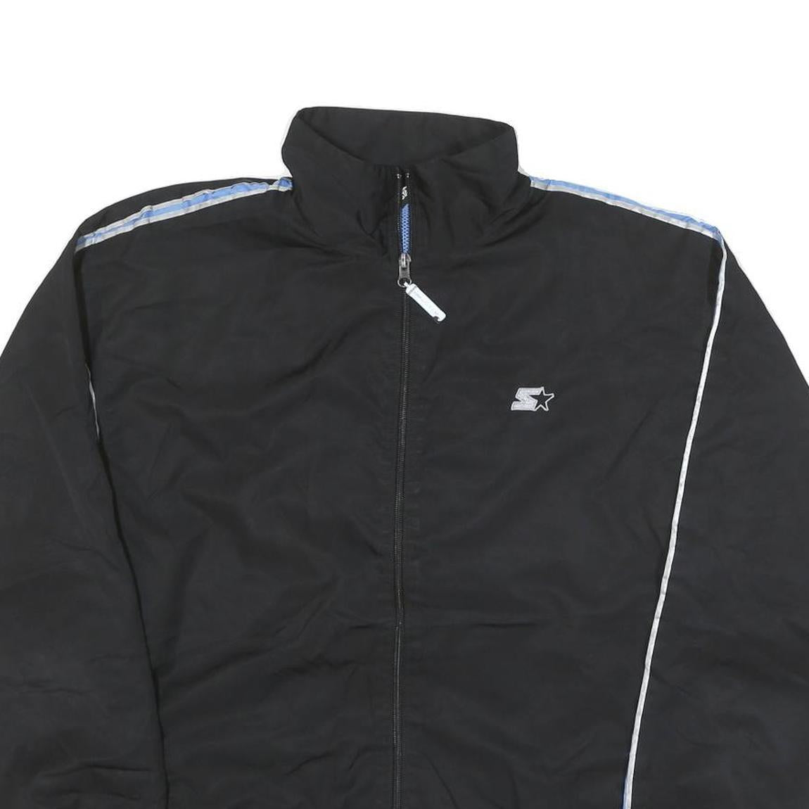 STARTER Mens Black Blue Stripe Track Jacket S Polyester Blend Lightweight Zip