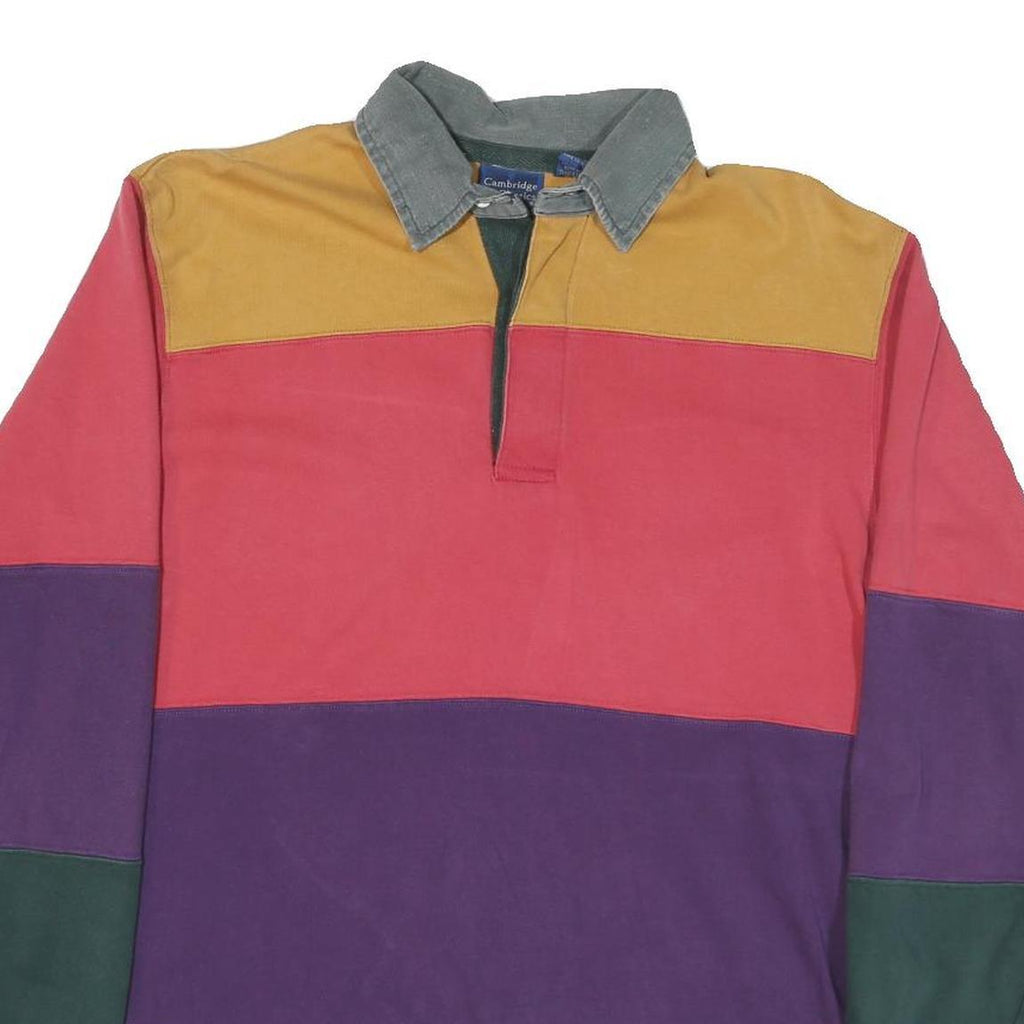 Cambridge Classics Mens Multicolour Long Sleeve Block Stripe Polo Shirt M Cotton
