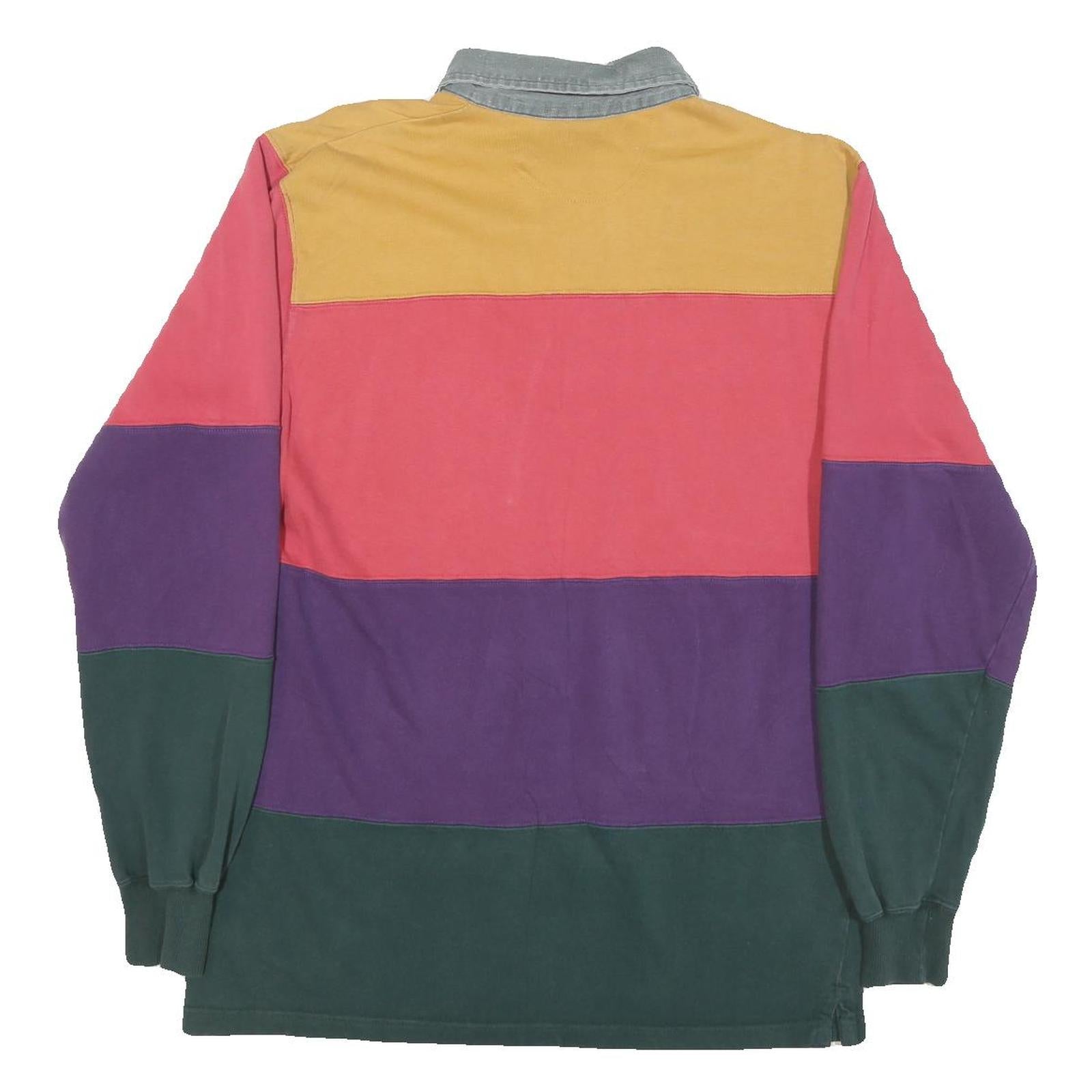 Cambridge Classics Mens Multicolour Long Sleeve Block Stripe Polo Shirt M Cotton