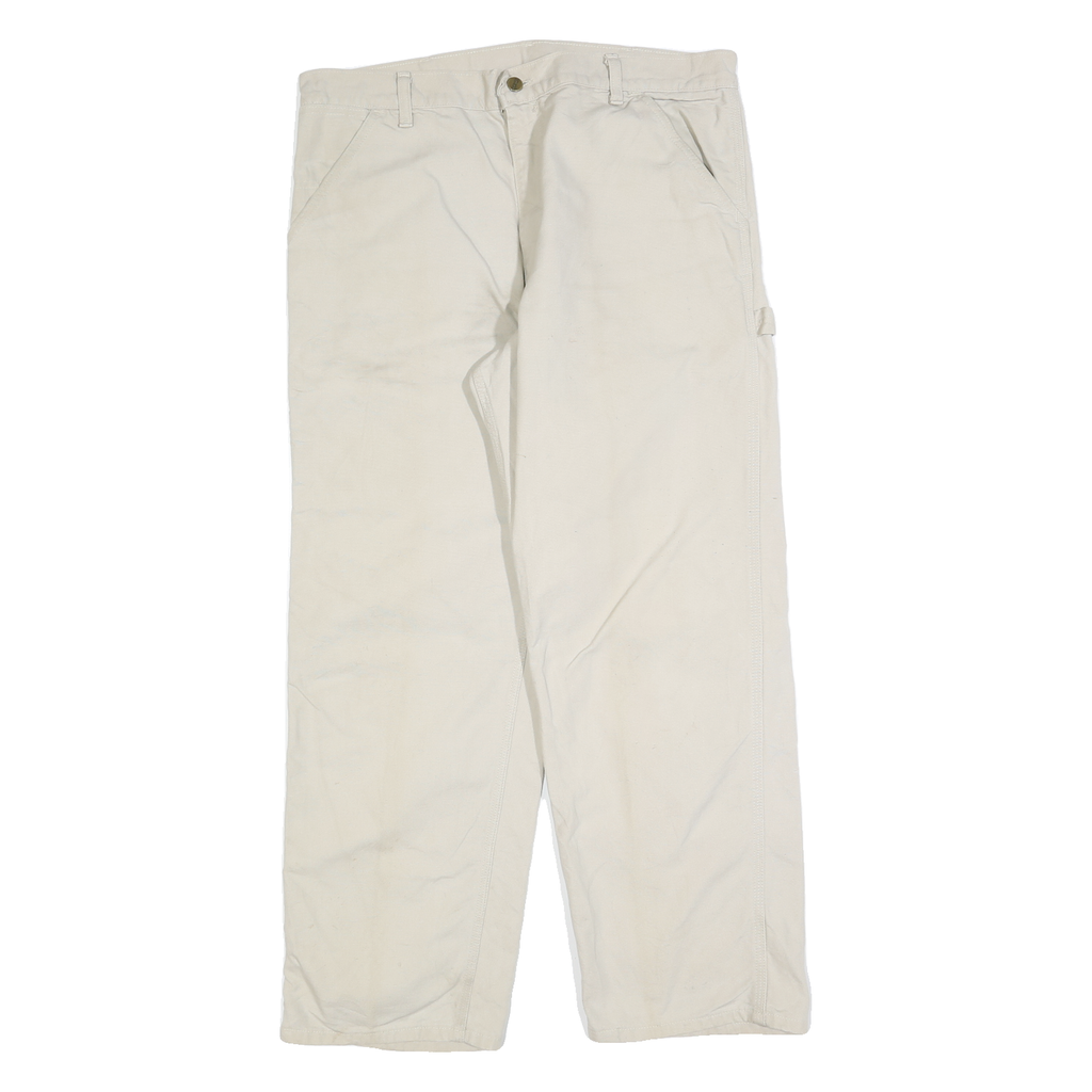 CARHARTT Mens Cotton Blend Cream Relaxed Straight Trousers W38 L30 Workwear