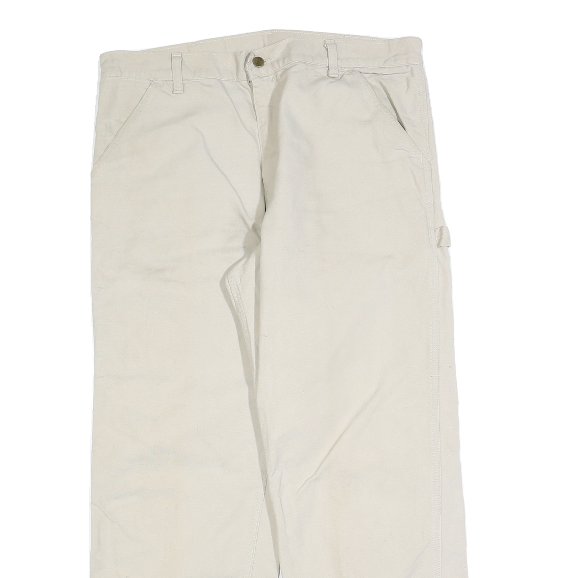 CARHARTT Mens Cotton Blend Cream Relaxed Straight Trousers W38 L30 Workwear