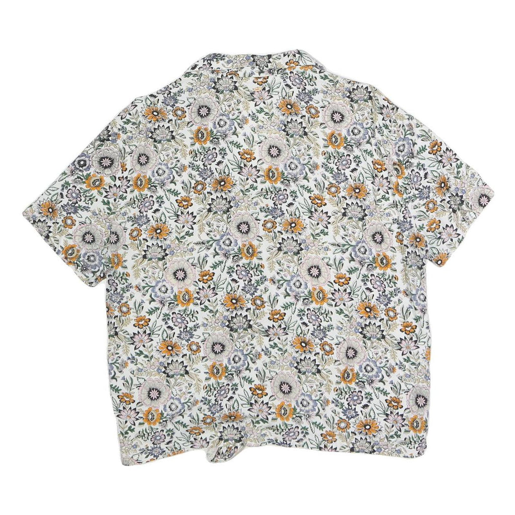ONEILL Womens White Floral Print Shirt Short Sleeve V-Neck L Cotton Blend