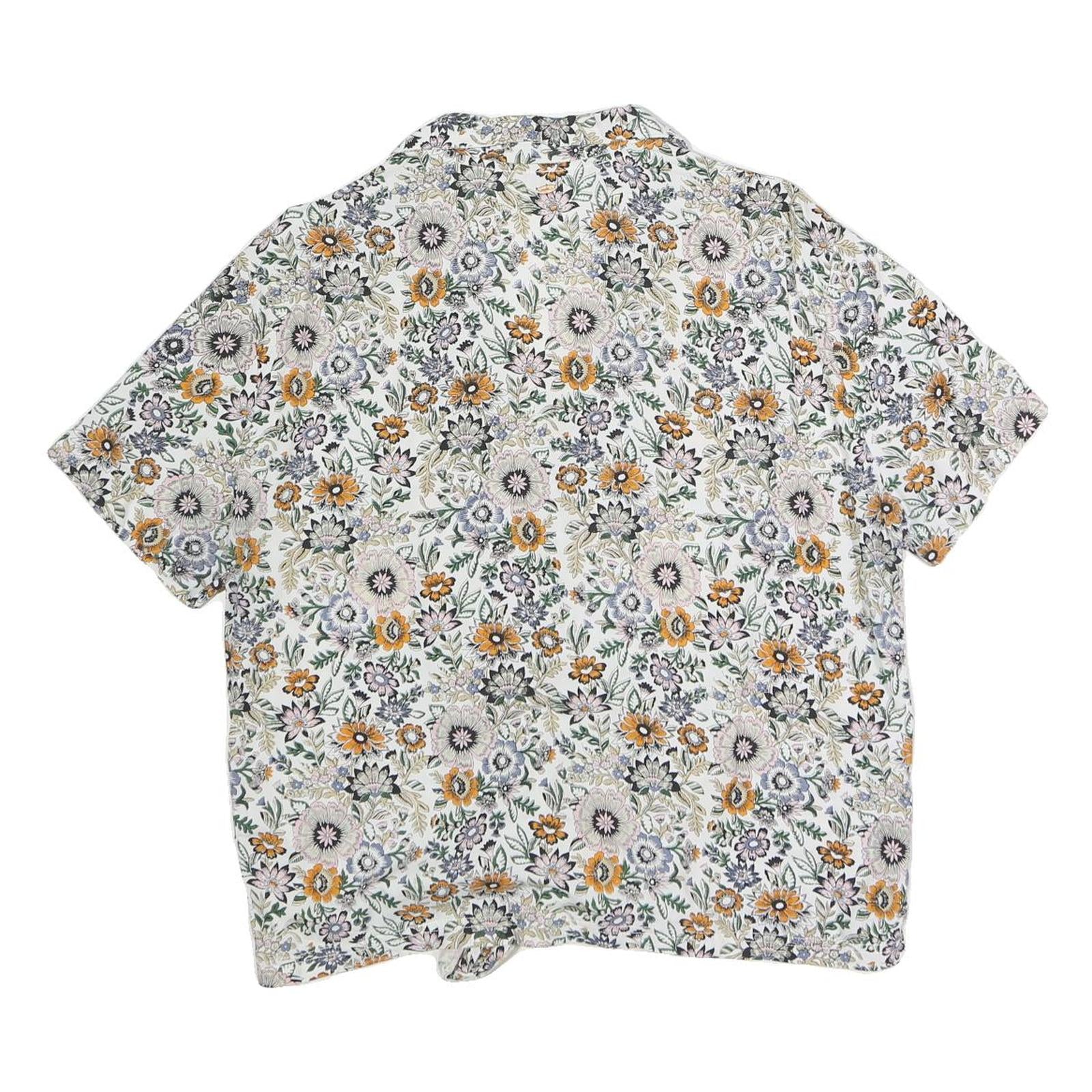 ONEILL Womens White Floral Print Shirt Short Sleeve V-Neck L Cotton Blend