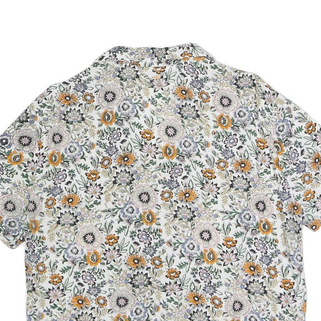 ONEILL Womens White Floral Print Shirt Short Sleeve V-Neck L Cotton Blend
