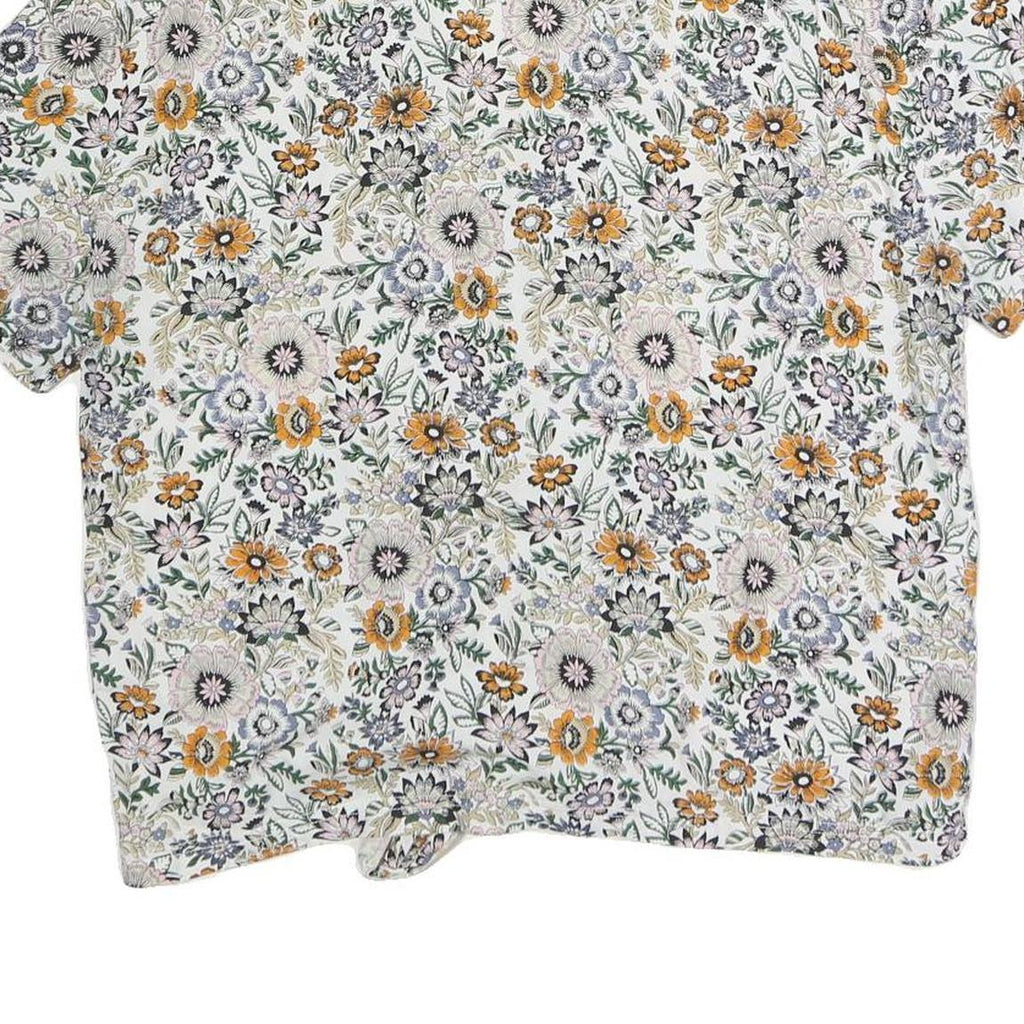 ONEILL Womens White Floral Print Shirt Short Sleeve V-Neck L Cotton Blend