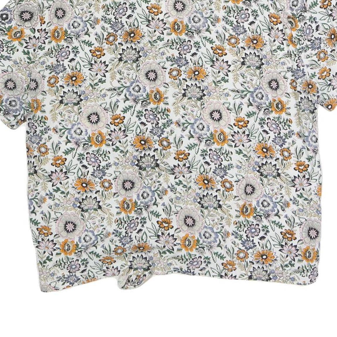 ONEILL Womens White Floral Print Shirt Short Sleeve V-Neck L Cotton Blend