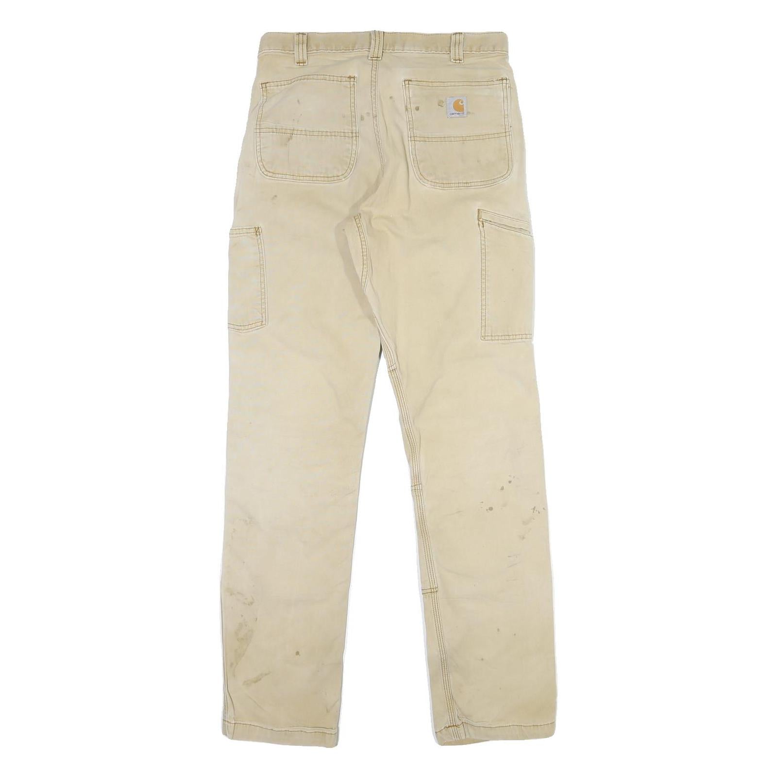 CARHARTT Mens Cotton Blend Beige Regular Fit Button Closure W32 L34 Trousers