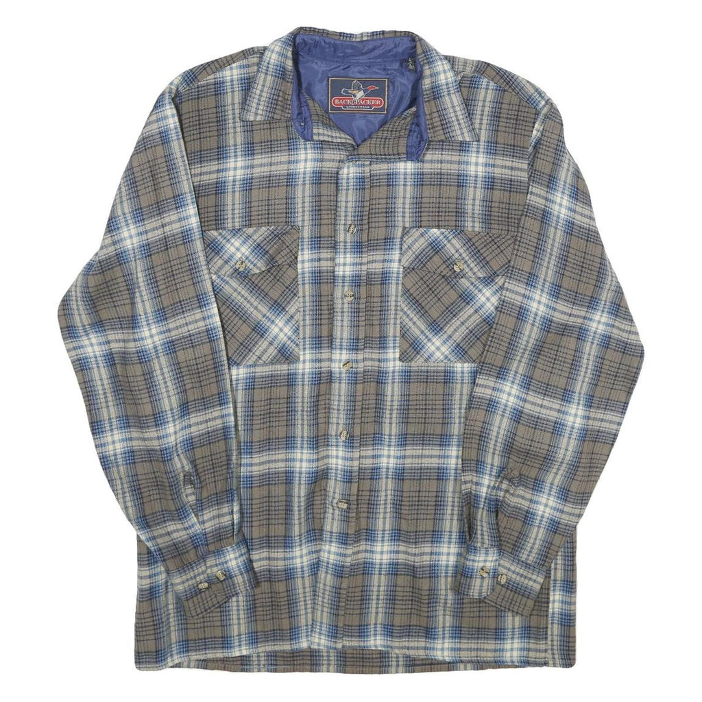 BACK PACKER Mens Beige & Blue Check Shirt M Classic Casual Button-Up