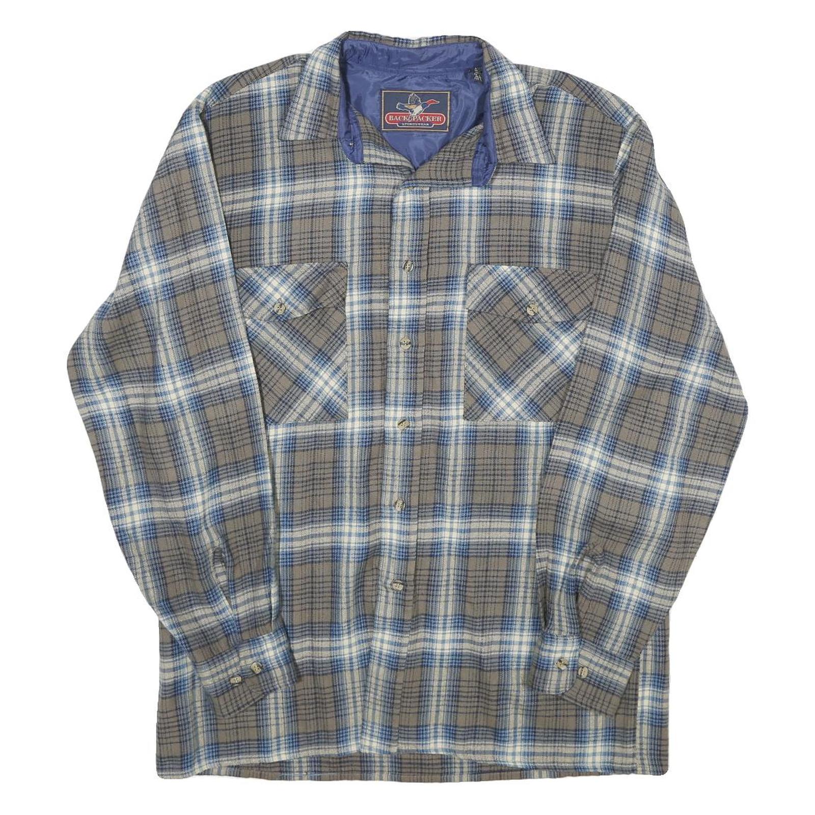 BACK PACKER Mens Beige & Blue Check Shirt M Classic Casual Button-Up