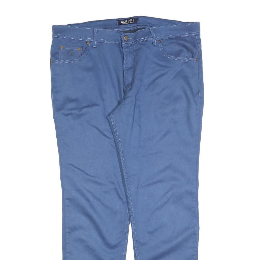 WALLPOLO Mens Cotton Blend Blue Slim Tapered Trousers W40 L32 Stylish Casual