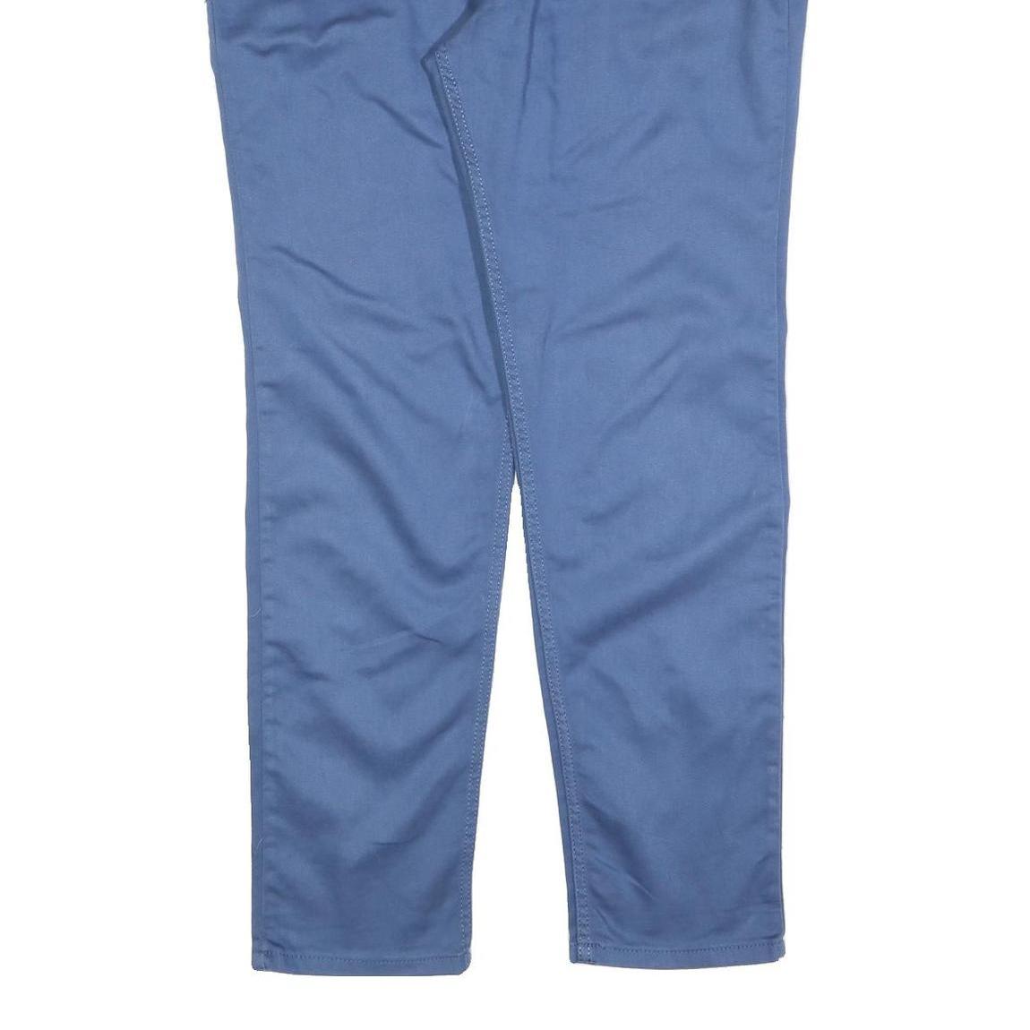 WALLPOLO Mens Cotton Blend Blue Slim Tapered Trousers W40 L32 Stylish Casual