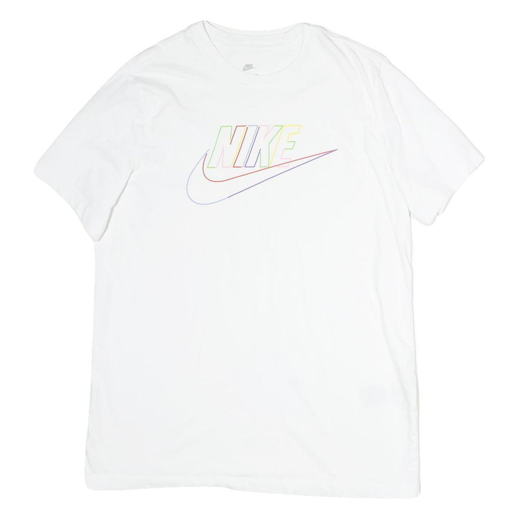 NIKE Mens White Colourful Logo Graphic T-Shirt L Short Sleeve Crew Neck