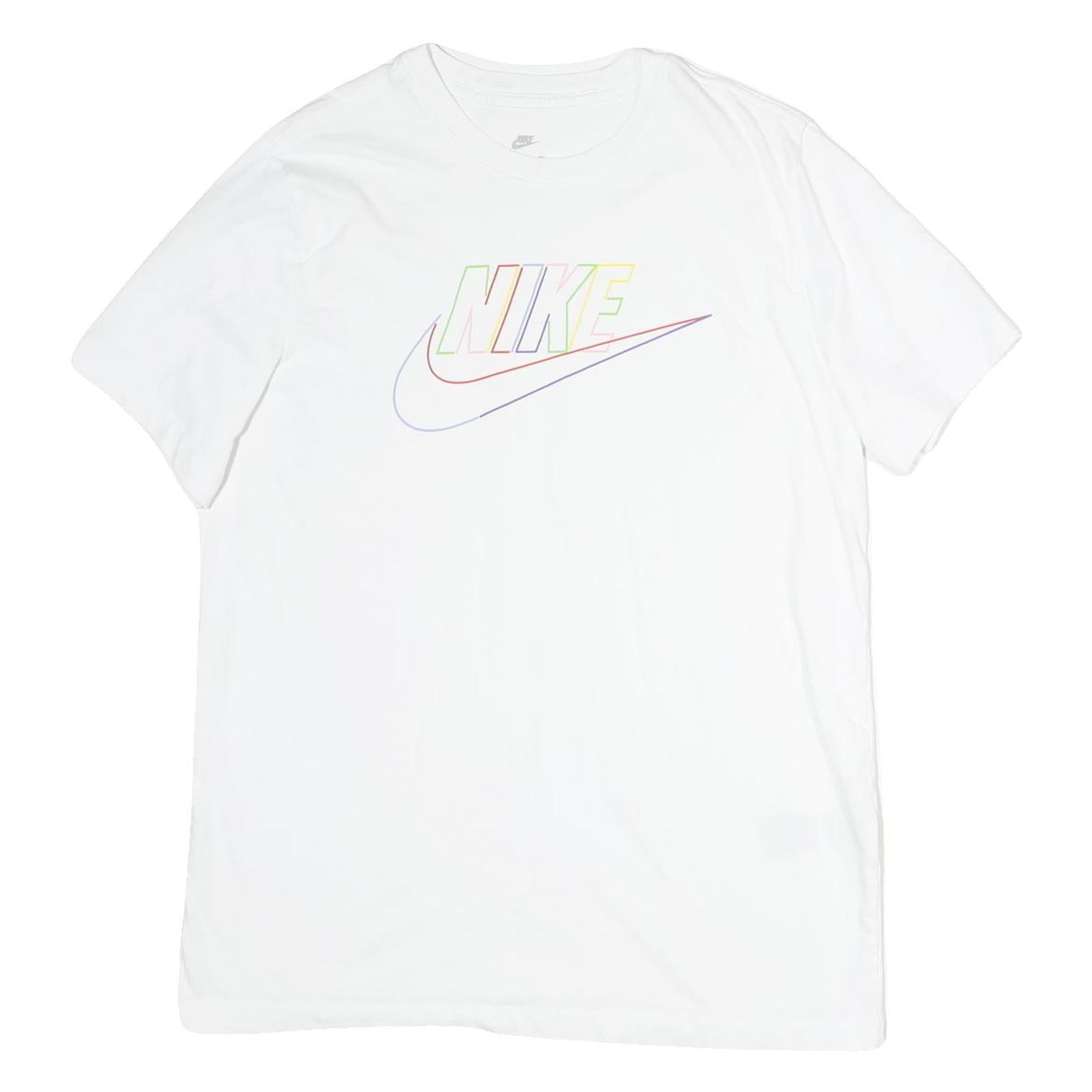 NIKE Mens White Colourful Logo Graphic T-Shirt L Short Sleeve Crew Neck