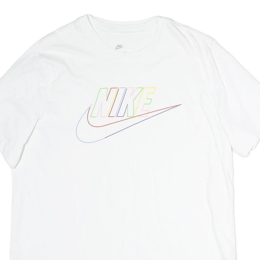 NIKE Mens White Colourful Logo Graphic T-Shirt L Short Sleeve Crew Neck