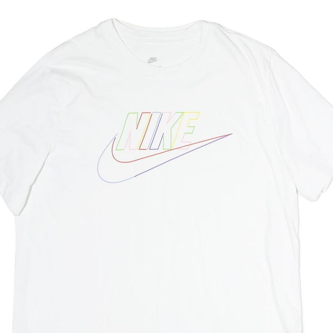 NIKE Mens White Colourful Logo Graphic T-Shirt L Short Sleeve Crew Neck