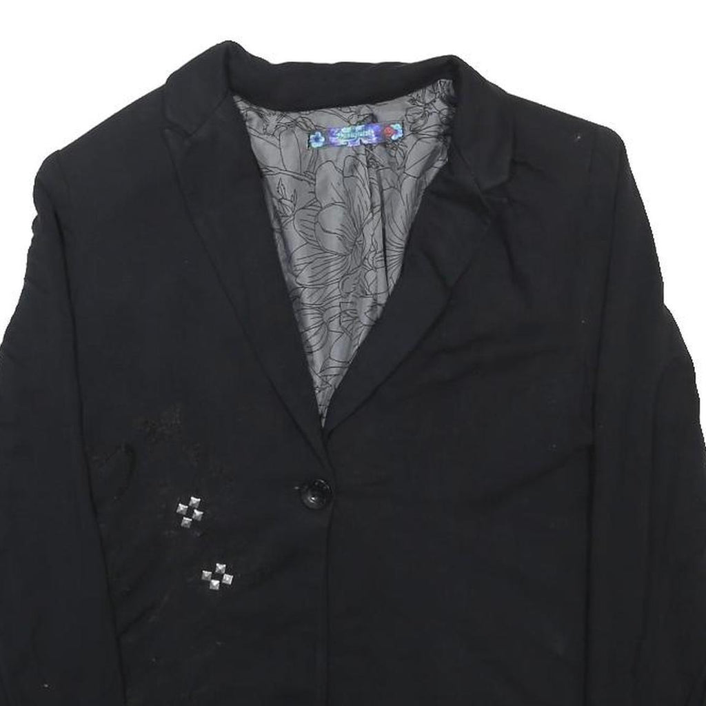 DESIGUAL Womens Black Visocose Blend Jacket S Button Floral Lined Stylish