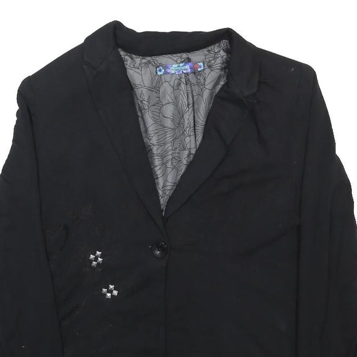 DESIGUAL Womens Black Visocose Blend Jacket S Button Floral Lined Stylish