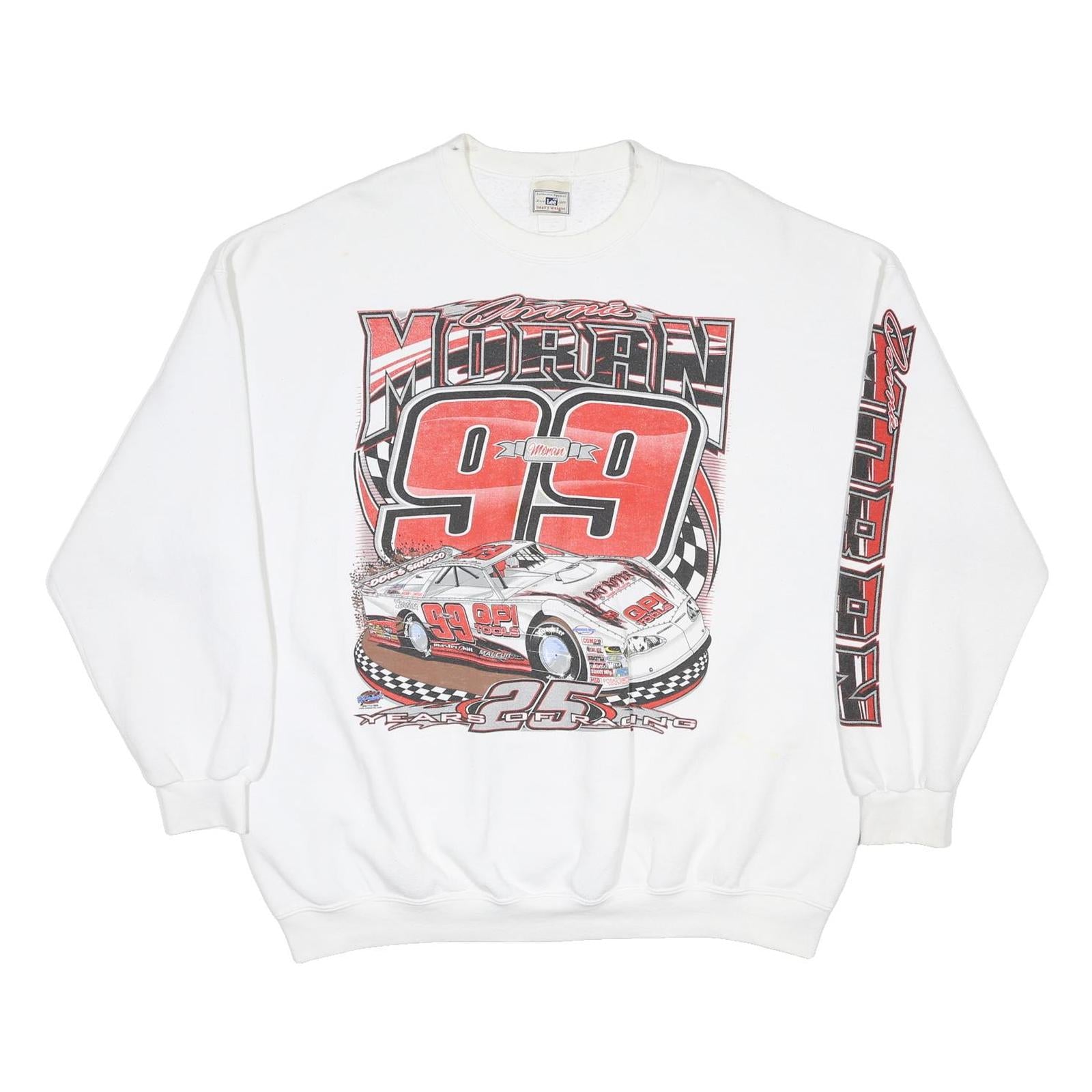 LEE Mens White Donnie Moran 99 Racing Pullover Sweatshirt 2XL Cotton Blend