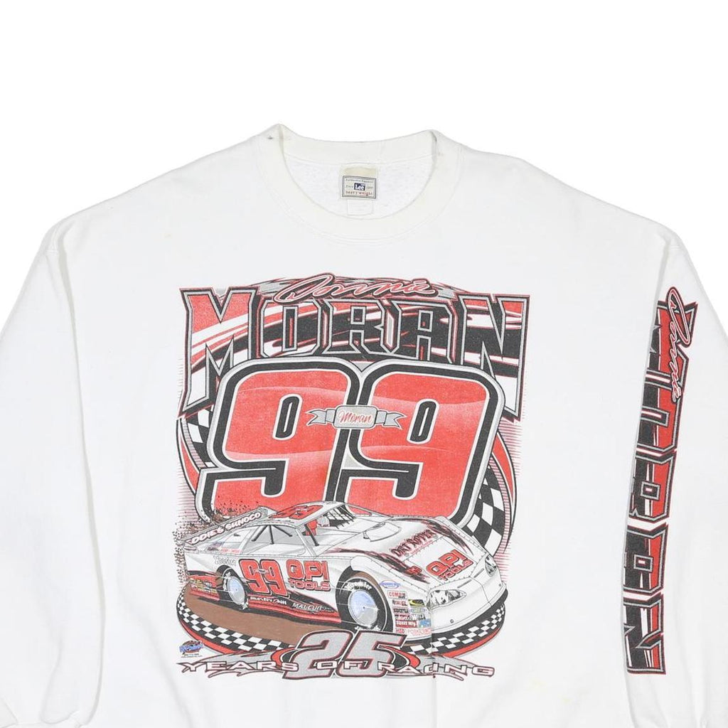 LEE Mens White Donnie Moran 99 Racing Pullover Sweatshirt 2XL Cotton Blend