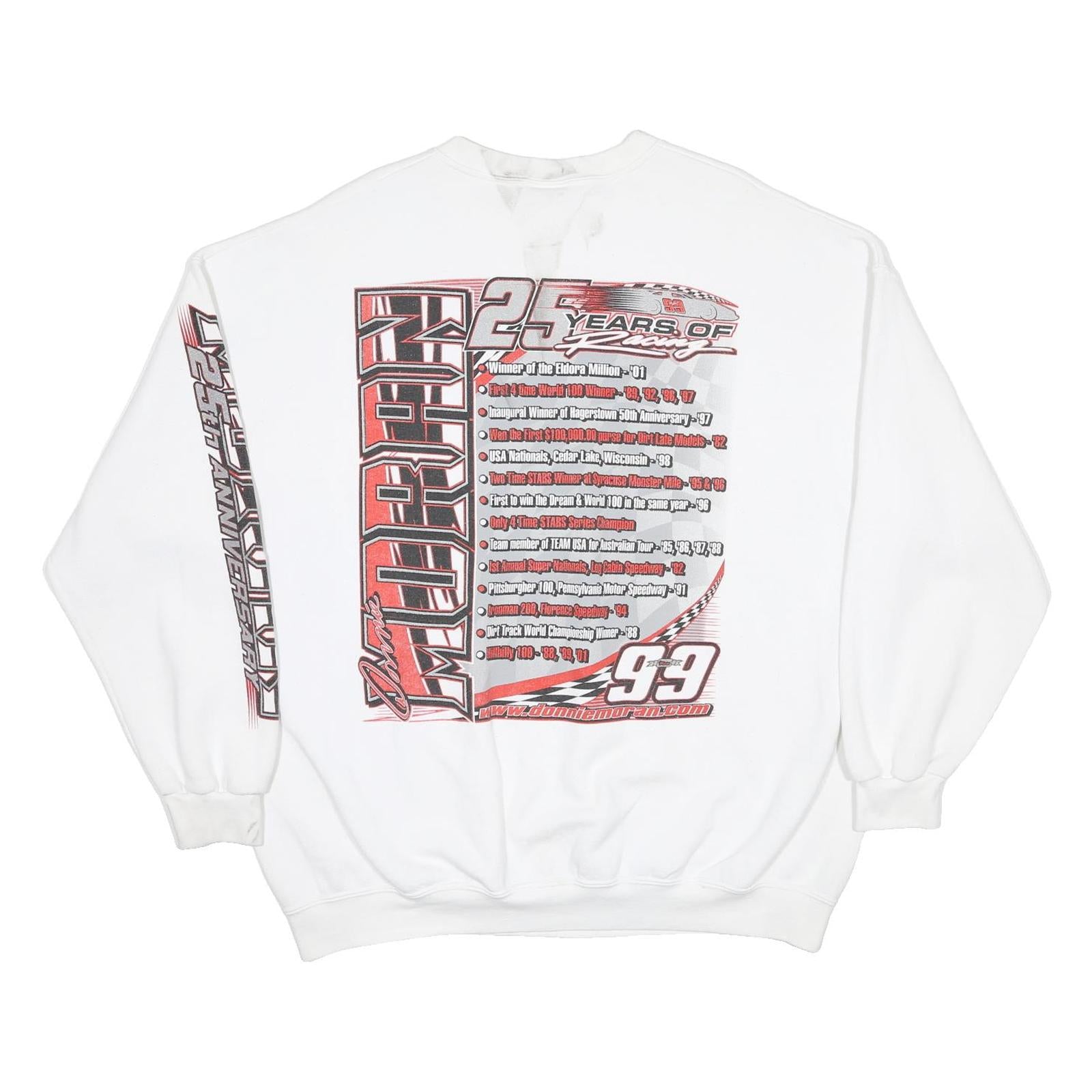LEE Mens White Donnie Moran 99 Racing Pullover Sweatshirt 2XL Cotton Blend