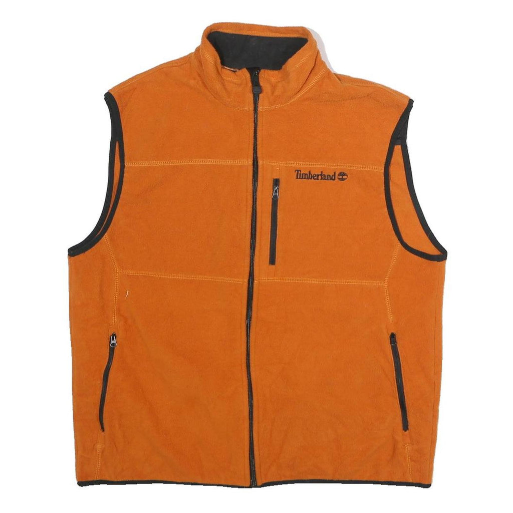TIMBERLAND Mens Orange Sleeveless Zip Fleece Jacket M Polyester Outdoor Casual