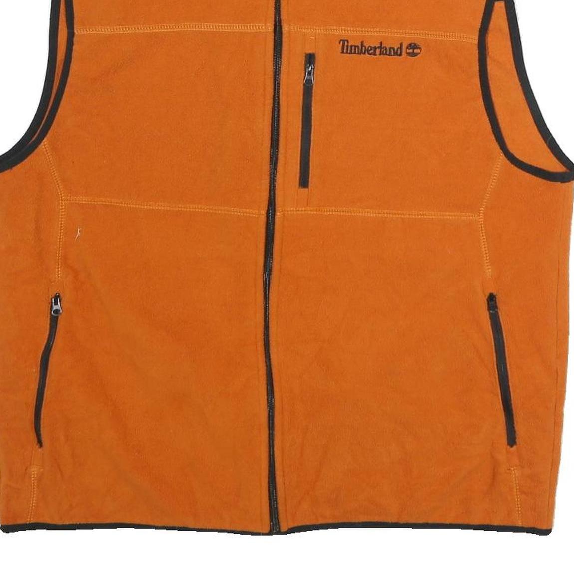 TIMBERLAND Mens Orange Sleeveless Zip Fleece Jacket M Polyester Outdoor Casual
