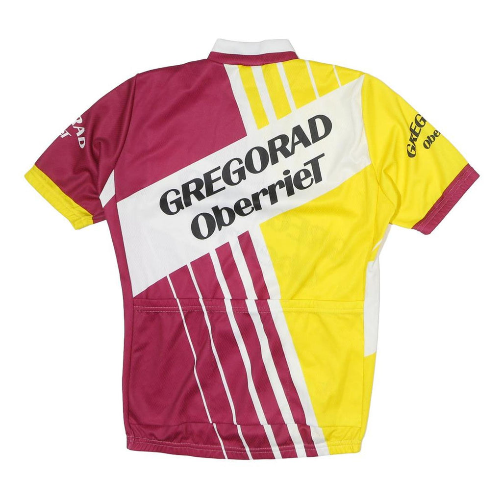 SMS Mens Yellow & Maroon Graphic T-Shirt S Short Sleeve 1/4 Zip Cycling Jersey