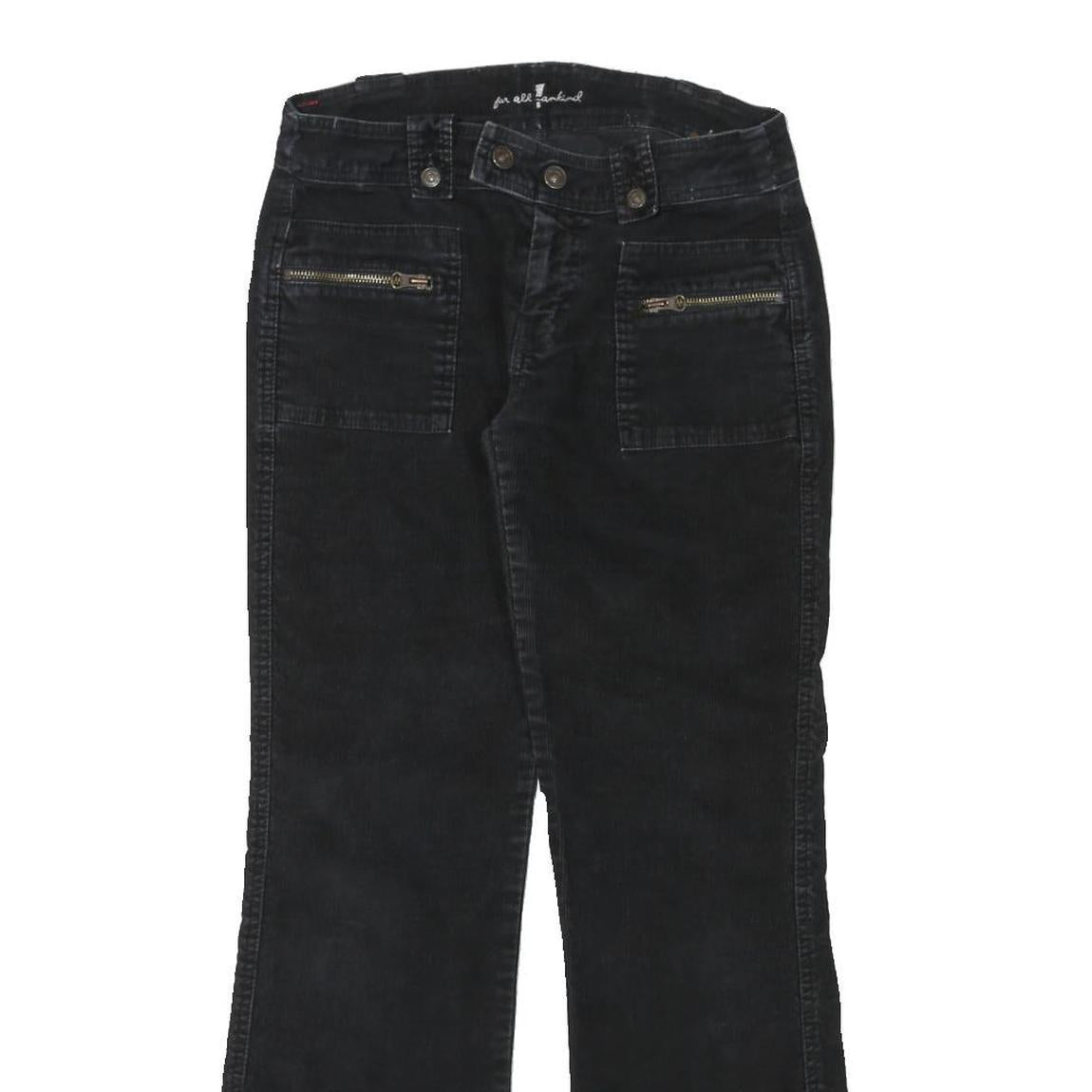 7 FOR ALL MANKIND Womens Regular Fit Black Straight Trousers W30 L30 Zip Cotton