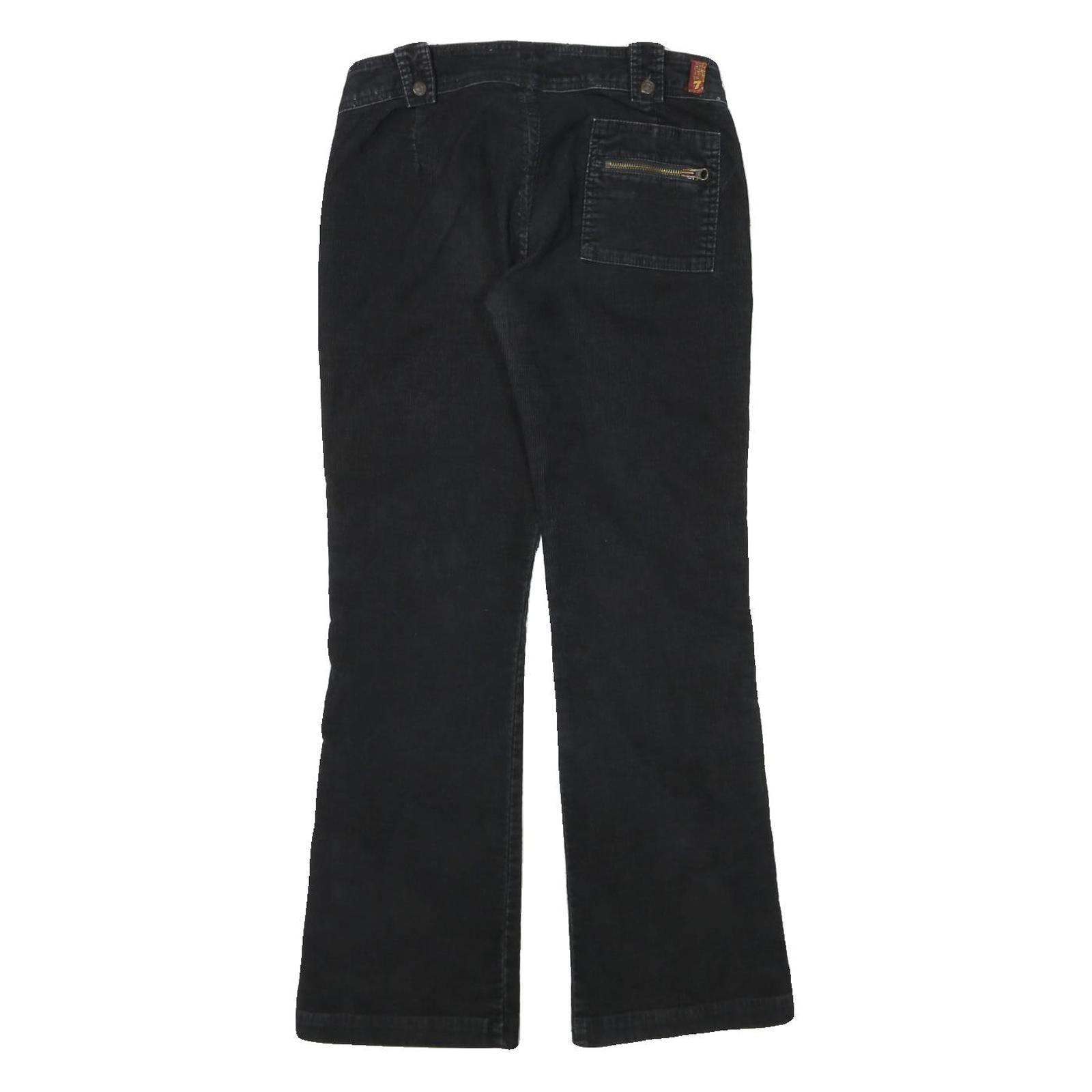 7 FOR ALL MANKIND Womens Regular Fit Black Straight Trousers W30 L30 Zip Cotton