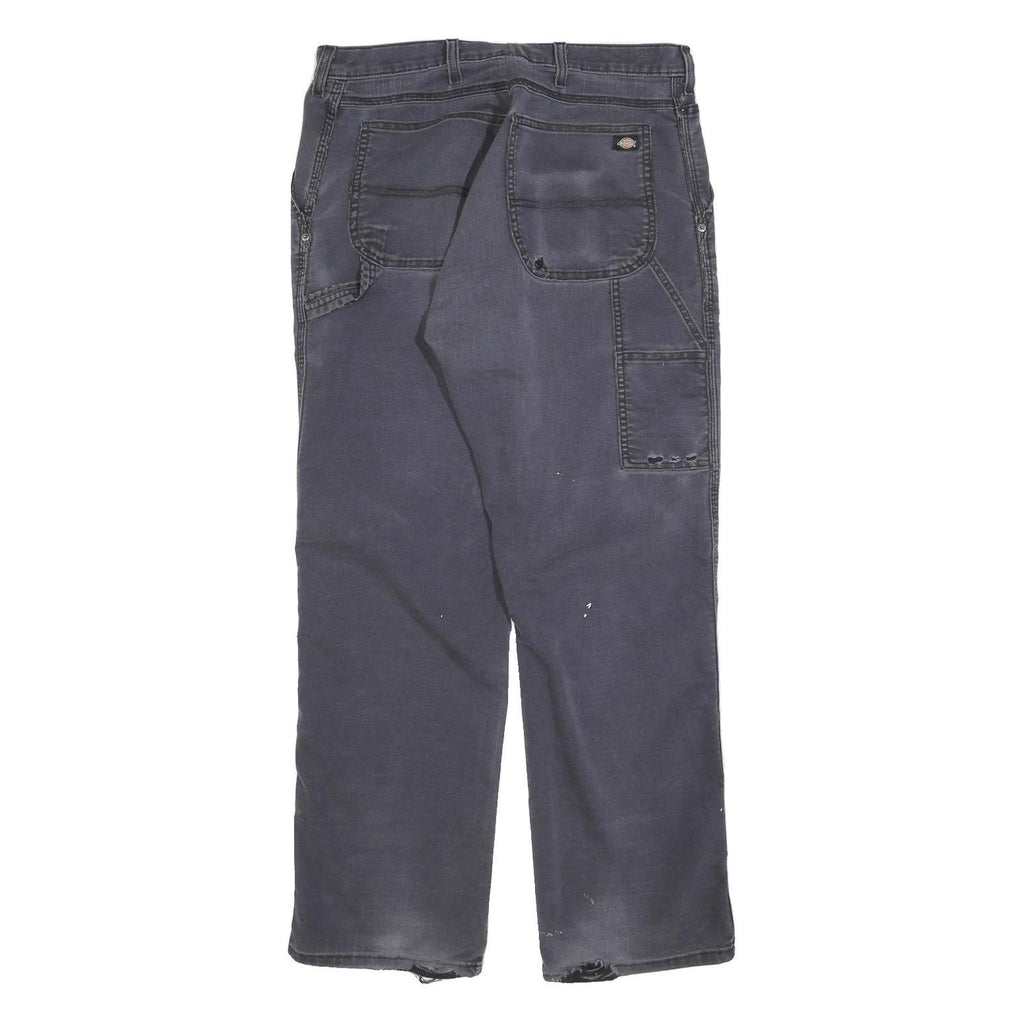 DICKIES Mens Cotton Blend Black Regular Leg Trousers W35 L32 Workwear Zip