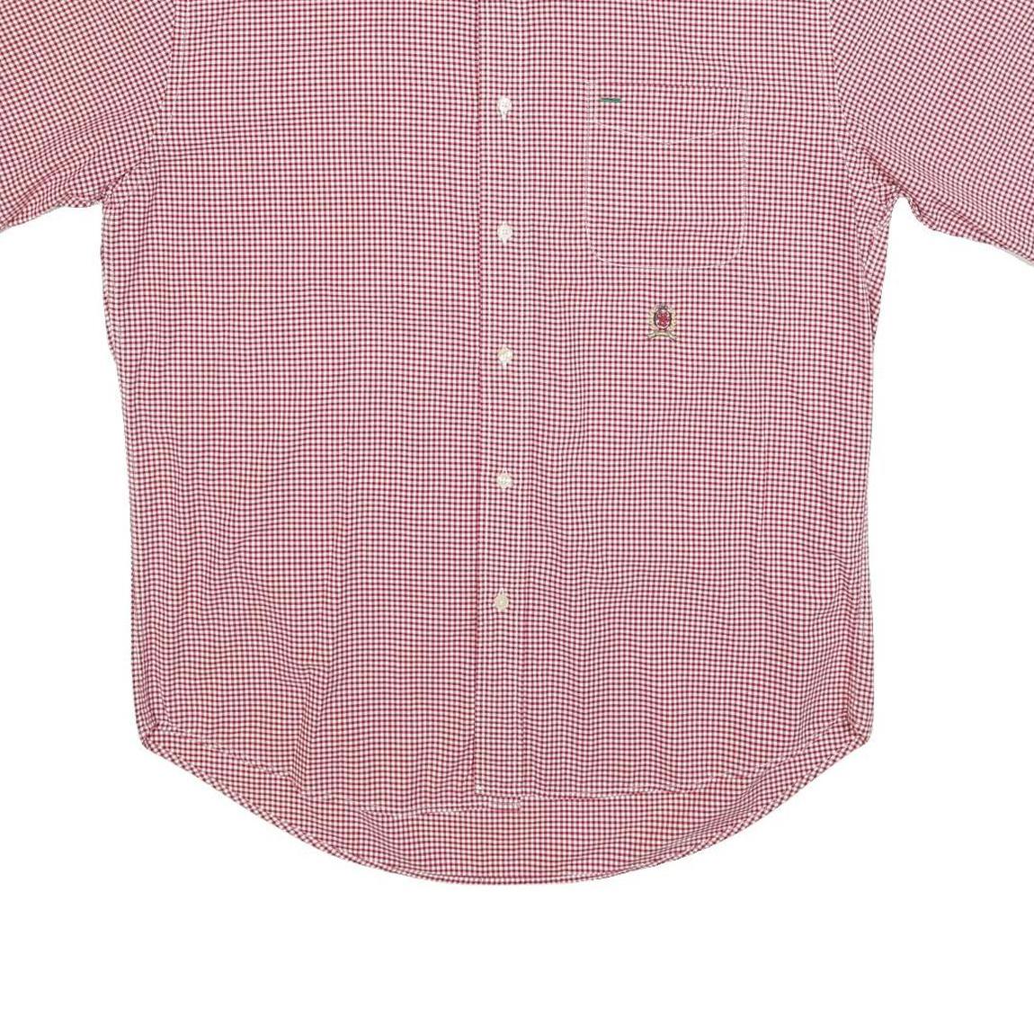 TOMMY HILFIGER Mens Red & White Check Shirt M Button Short Sleeve Cotton Blend