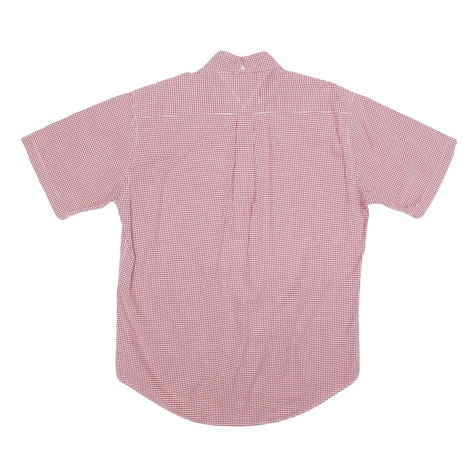 TOMMY HILFIGER Mens Red & White Check Shirt M Button Short Sleeve Cotton Blend