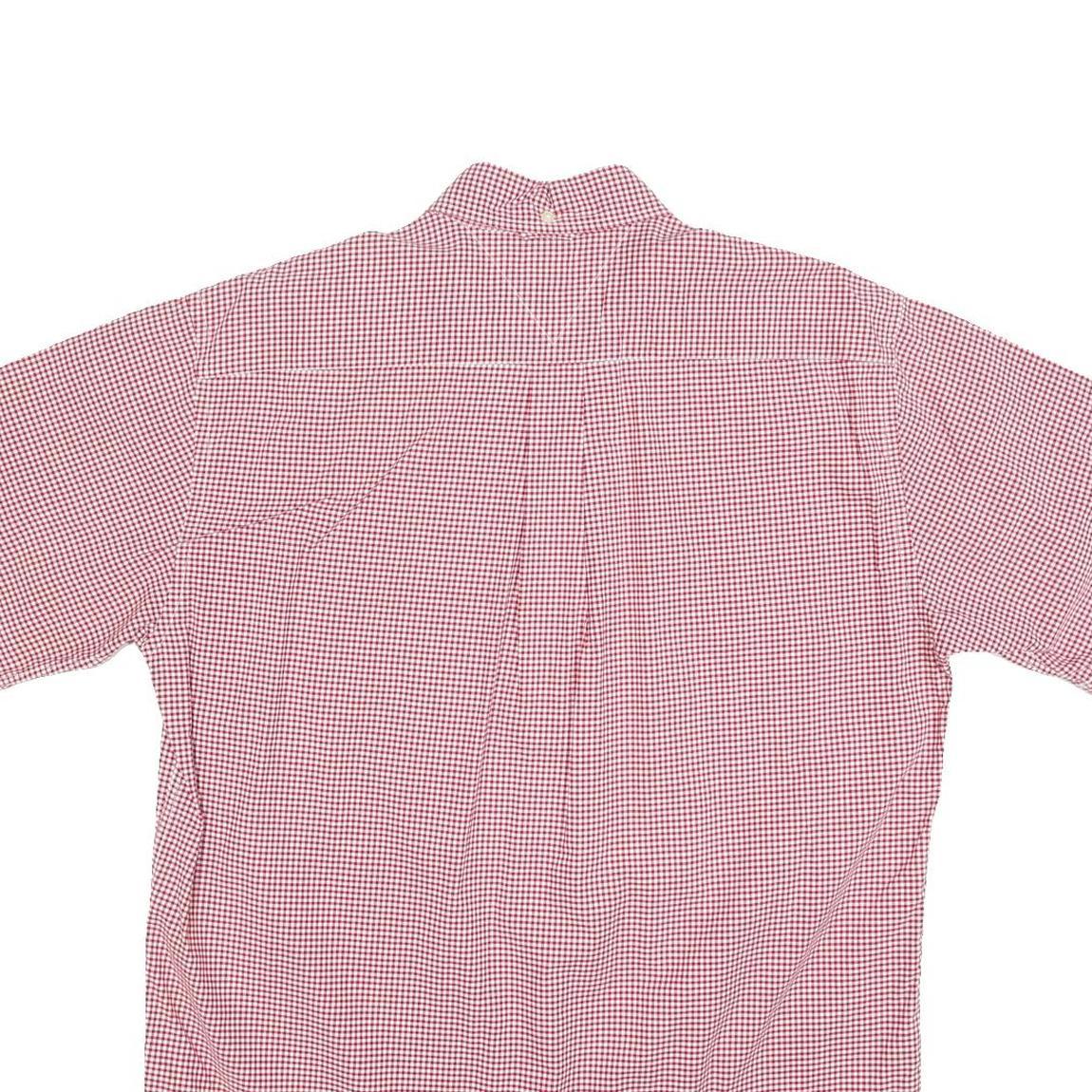 TOMMY HILFIGER Mens Red & White Check Shirt M Button Short Sleeve Cotton Blend
