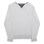TOMMY HILFIGER Mens Grey Silk Blend V-Neck S Pullover Sweatshirt Logo