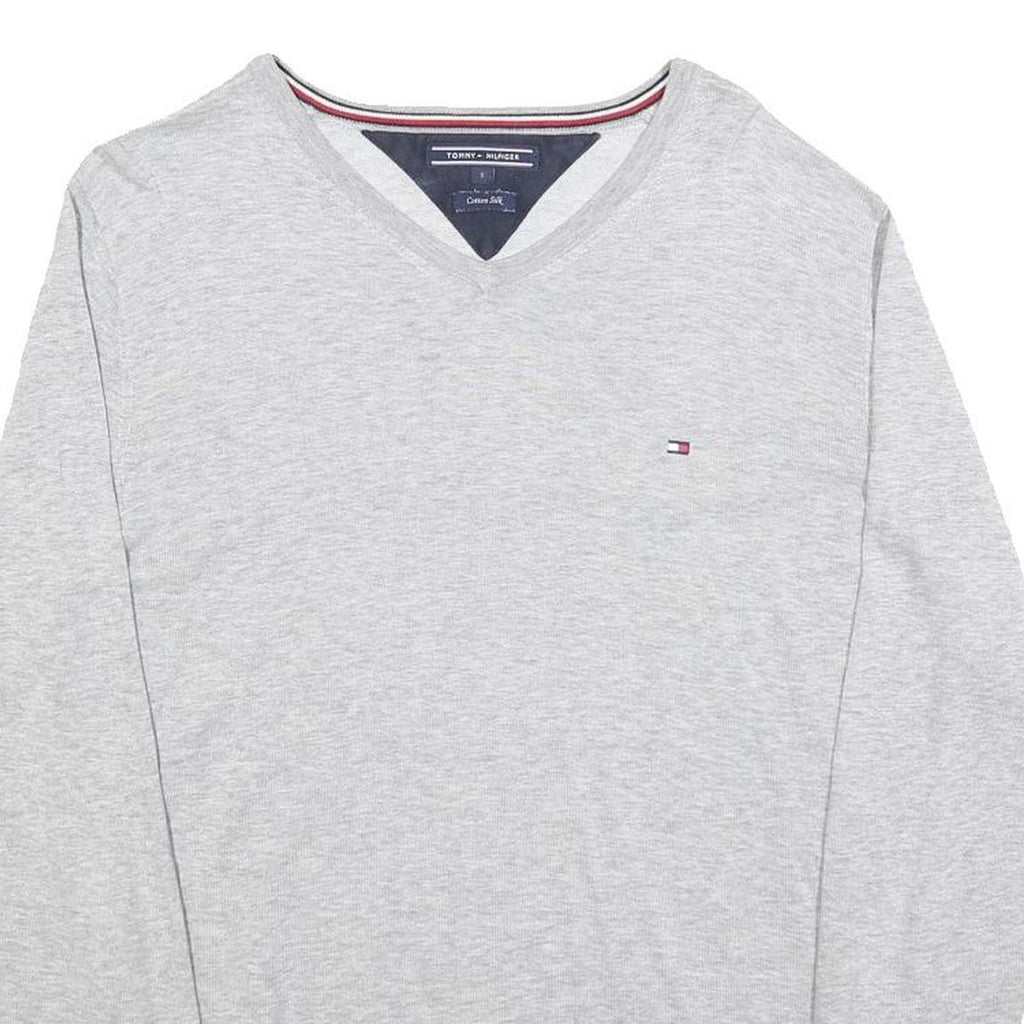 TOMMY HILFIGER Mens Grey Silk Blend V-Neck S Pullover Sweatshirt Logo
