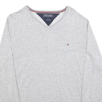 TOMMY HILFIGER Mens Grey Silk Blend V-Neck S Pullover Sweatshirt Logo